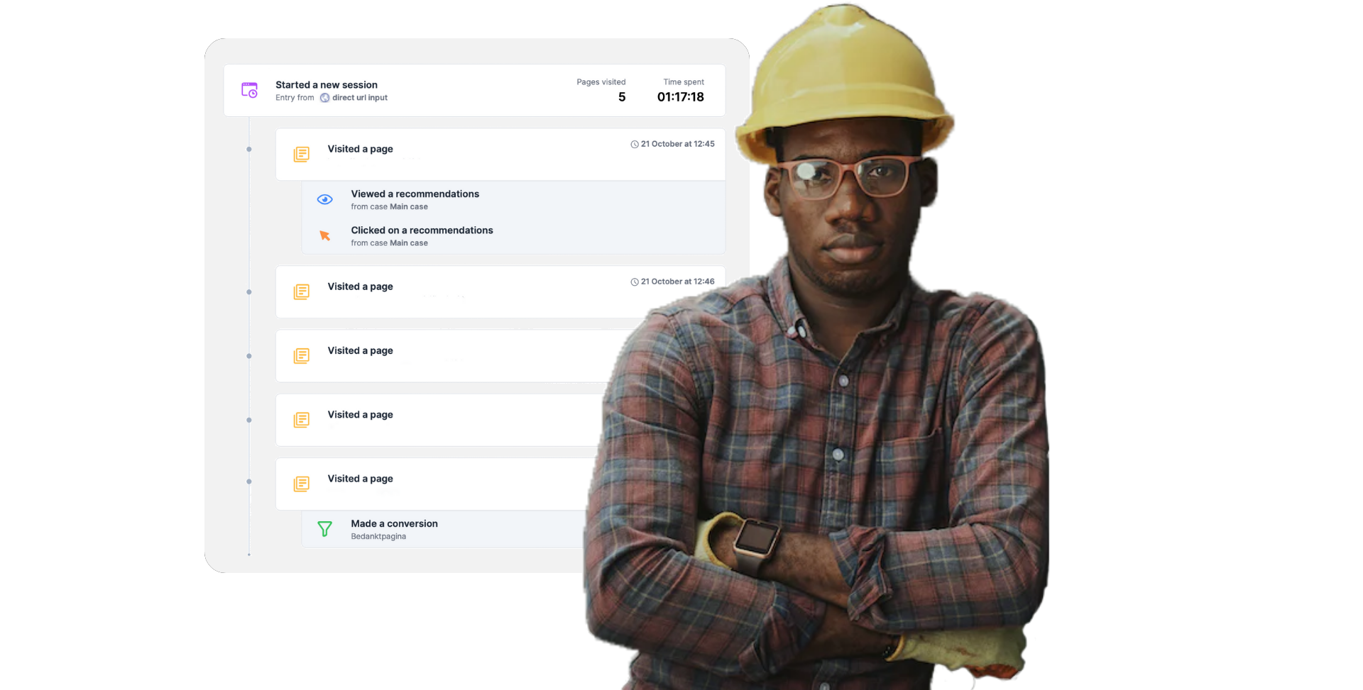  Construction worker with website actions behind him